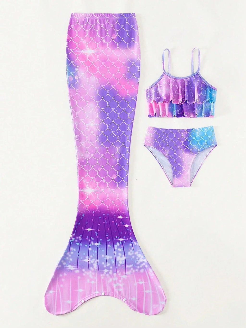 Tween Girl Fish Scales Print Mermaid Tail Set - Dazzling Beauty Solution