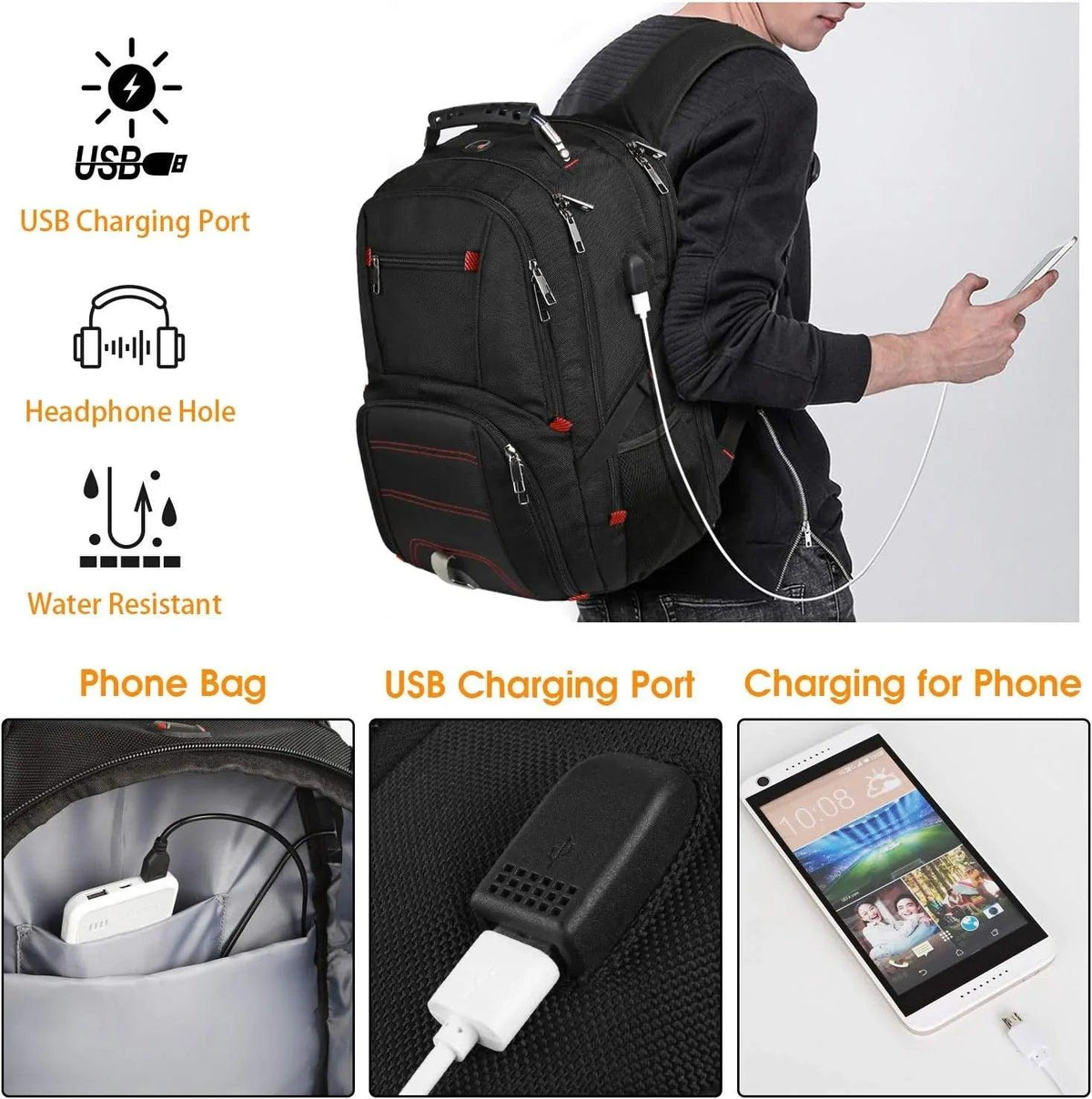 XL Travel Laptop Backpack – USB & RFID Secure - Dazzling Beauty Solution