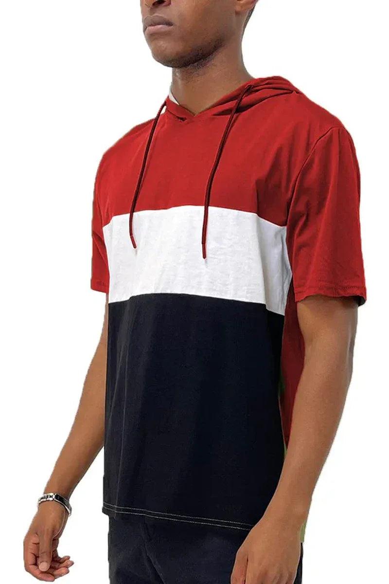 SOLID COLOR BLOCK SHORT SLEEVE HOODIE - Dazzling Beauty Solution