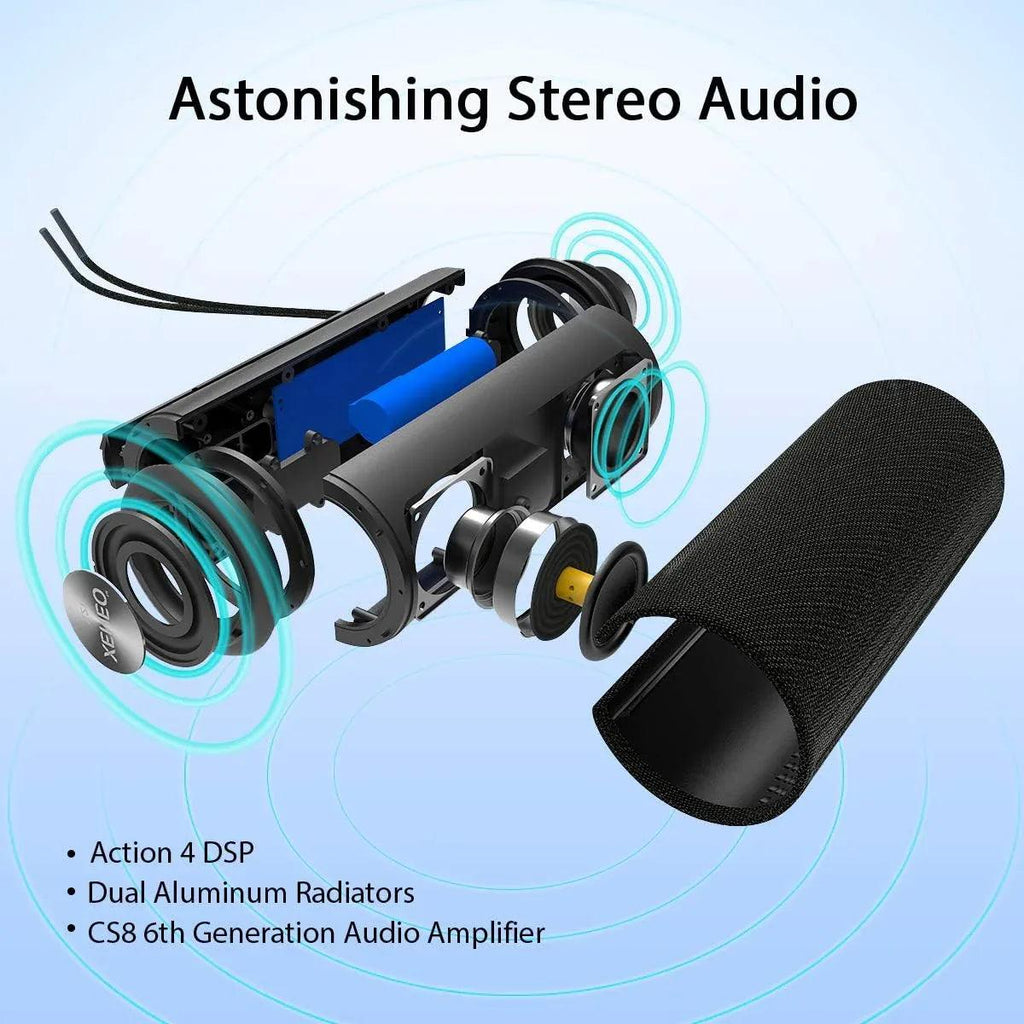 X21 Portable Outdoor Wireless Bluetooth Speaker Waterproof with FM Radio, Micro SD Card Slot, AUX for Shower - Hard Travel Case Included - Dazzling Beauty Solution