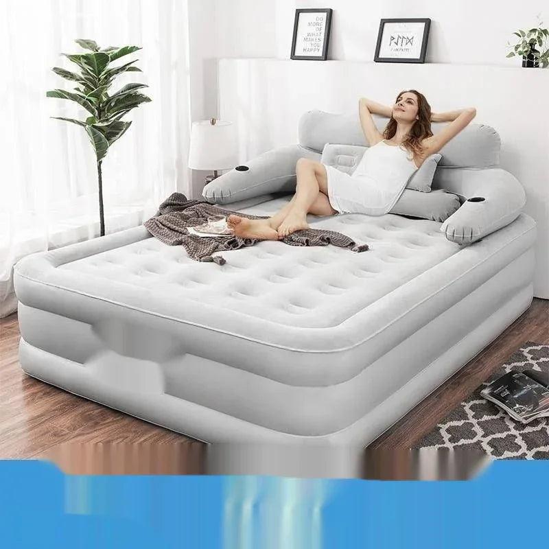 Queen Size Inflatable Bed with Backrest 203x152x48cm - Portable Camping Air Mattress - Dazzling Beauty Solution