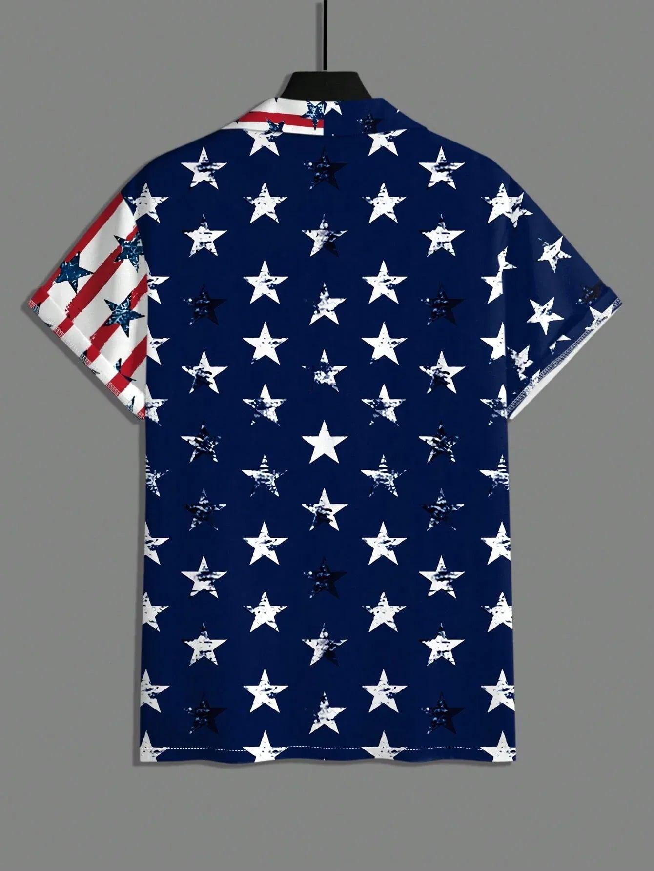 Manfinity Homme Men'S Summer USA Flag Printed Short Sleeve Single-Breasted Casual Shirt for 4Th of July - Dazzling Beauty Solution