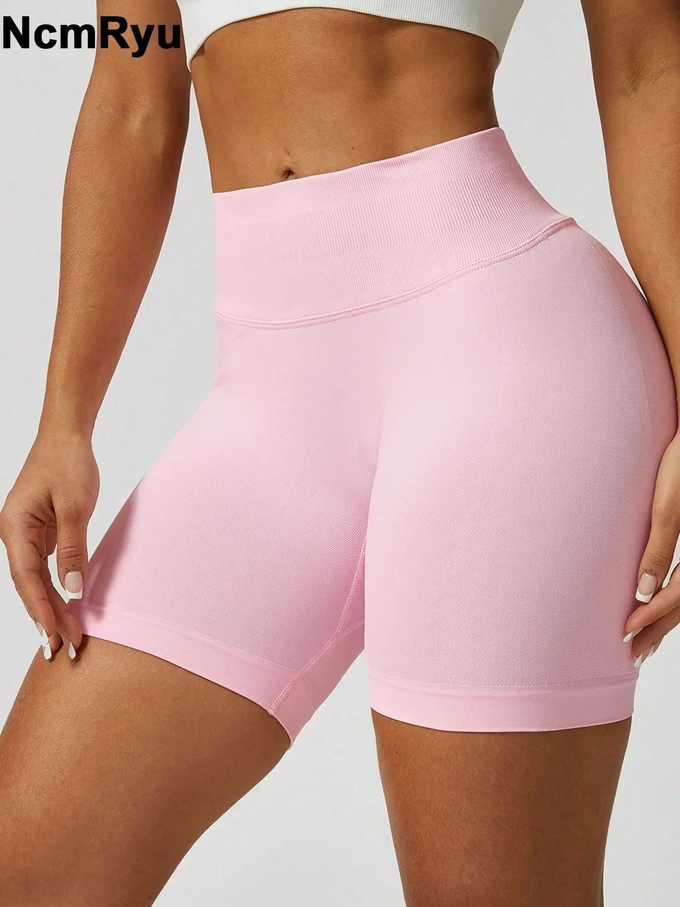 Seamless Tummy Control Workout Shorts – Pink Mid-Waist Butt-Lifting Fitness Shorts for Women - Dazzling Beauty Solution