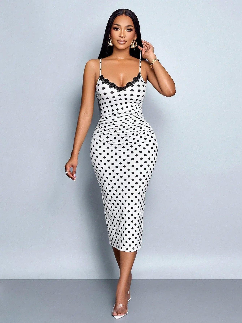 SOLERSUN Black Lace Suspender Dress – Elegant Retro Slimming V-Neck Cocktail & Party Wear - Dazzling Beauty Solution