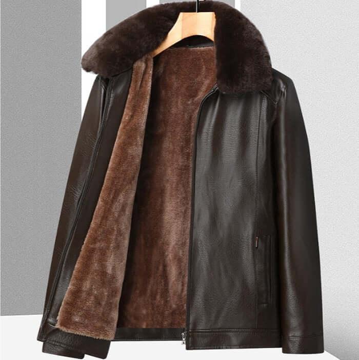 Men’s Winter Velvet PU Leather Jacket Padded Warm Coat - Dazzling Beauty Solution