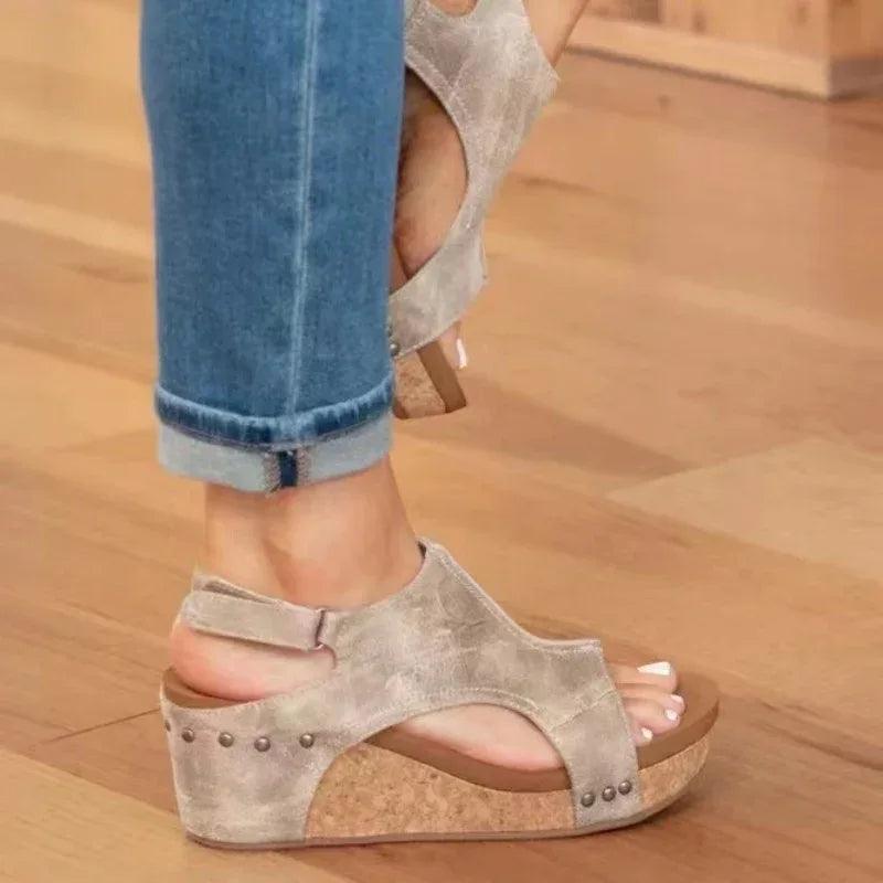 Women's Wedge Peep Toe Platform Rivet Sandals - Dazzling Beauty Solution