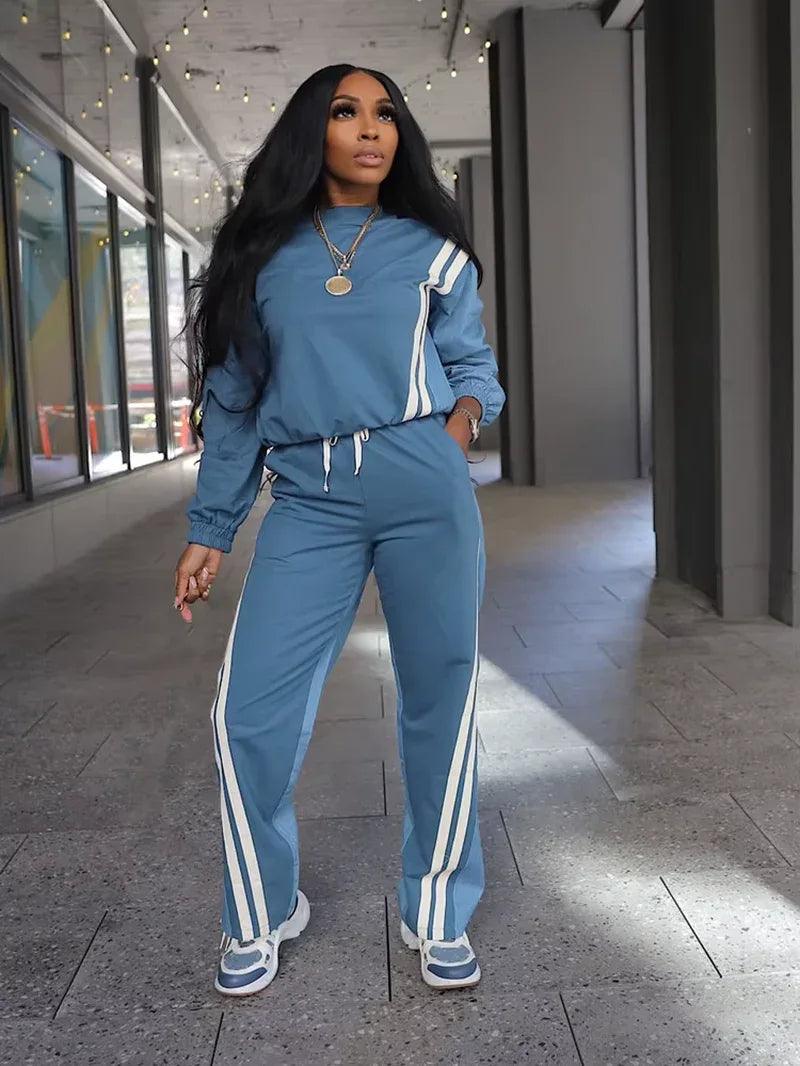 Elevate Your Fall Wardrobe with Our Stylish Women's Color Block Stripe Sweatsuit Set - Dazzling Beauty Solution