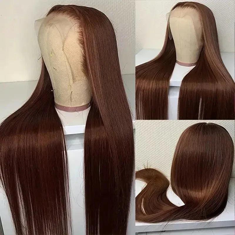 Long Straight Lace Front Wig with Side Bangs – Medium Dark Brown - Dazzling Beauty Solution