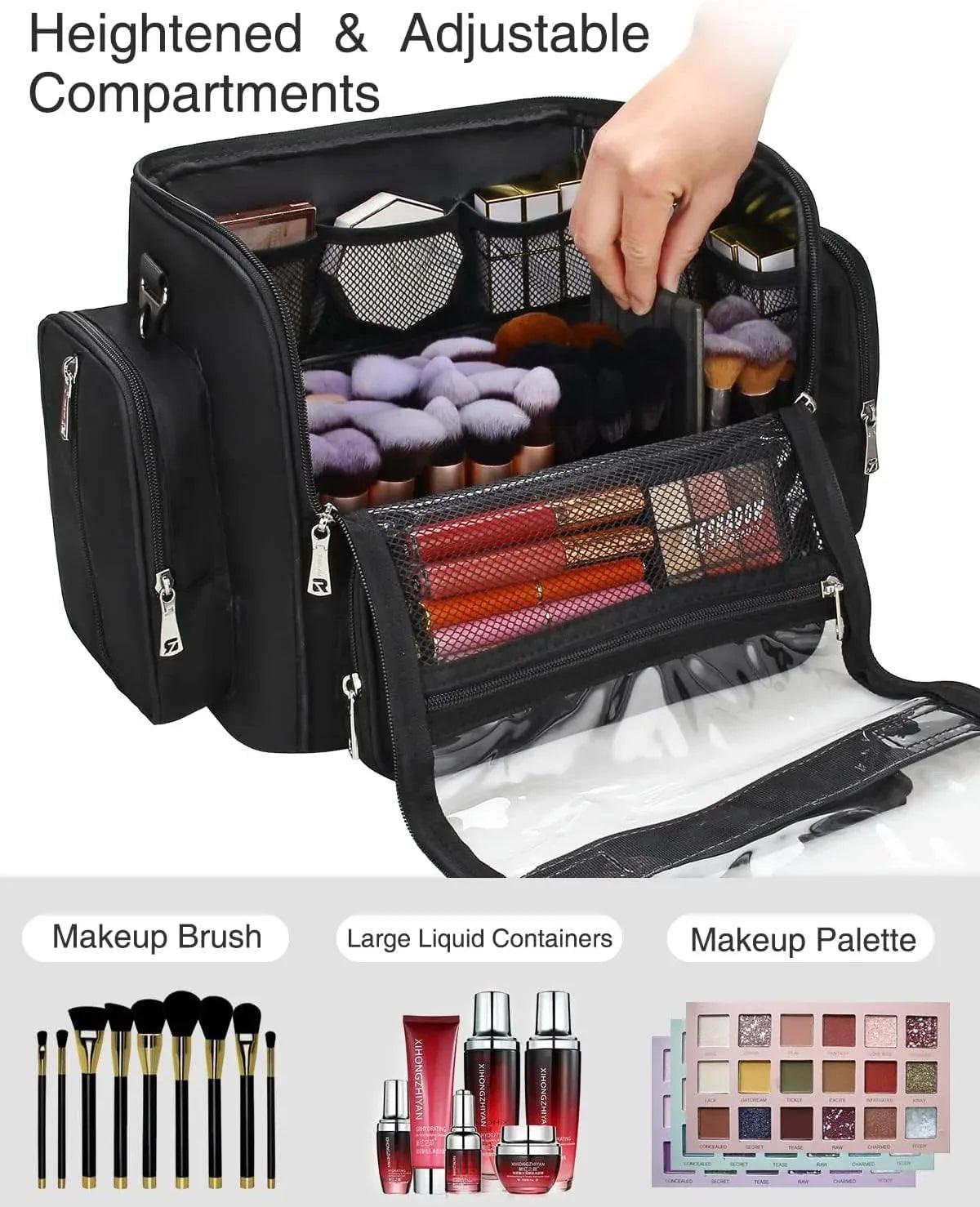 Extra Large Professional Makeup Brush Bag with Adjustable Dividers & Shoulder Strap - Dazzling Beauty Solution