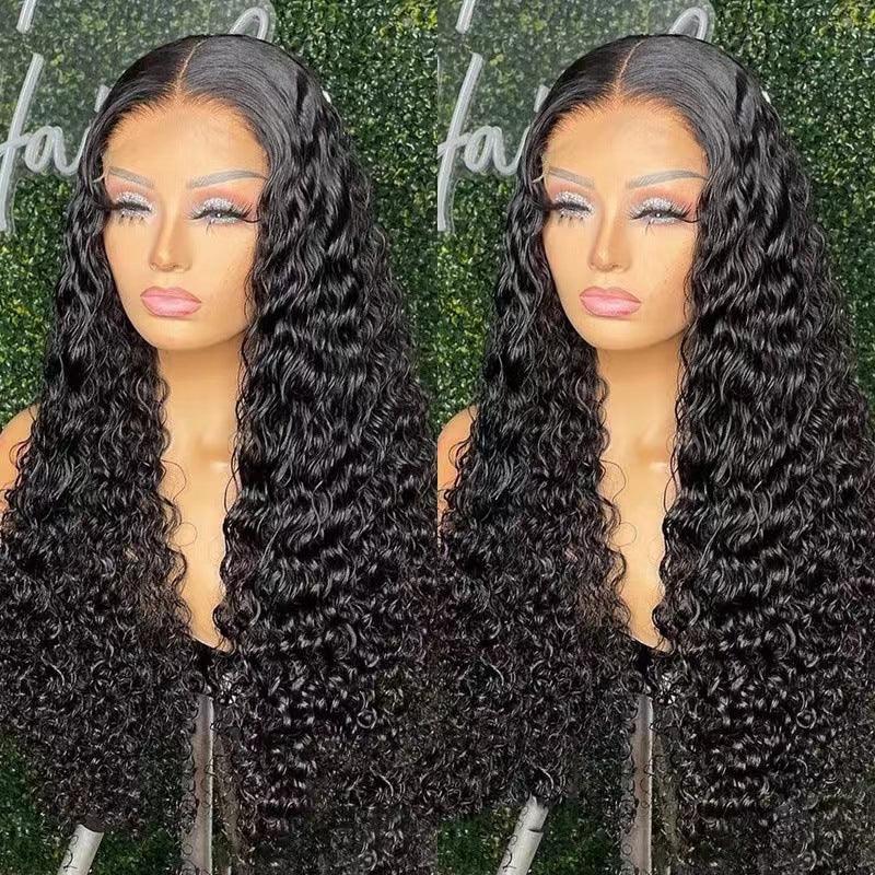 Women’s Long Curly Lace Wig with Side Bangs 100% Human Hair - Dazzling Beauty Solution
