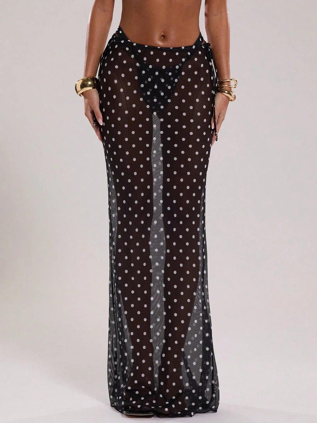 BAE Women’s New Arrival Black & White Polka Dot Low Waist Drawstring Resort Swimwear - Dazzling Beauty Solution