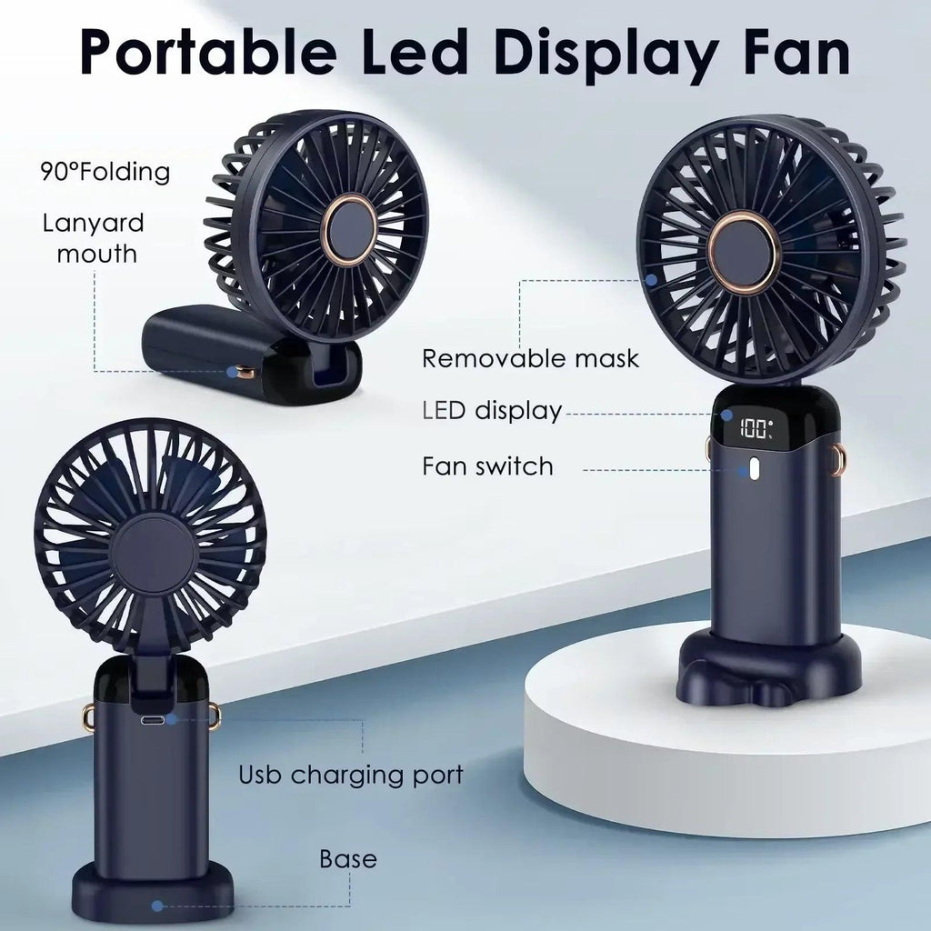 5000Mah Portable Fan Rechargeable 90° Foldable 5 Speed Mini Air Conditioner Small Fan Air Cooler with LED Digital Display - Dazzling Beauty Solution