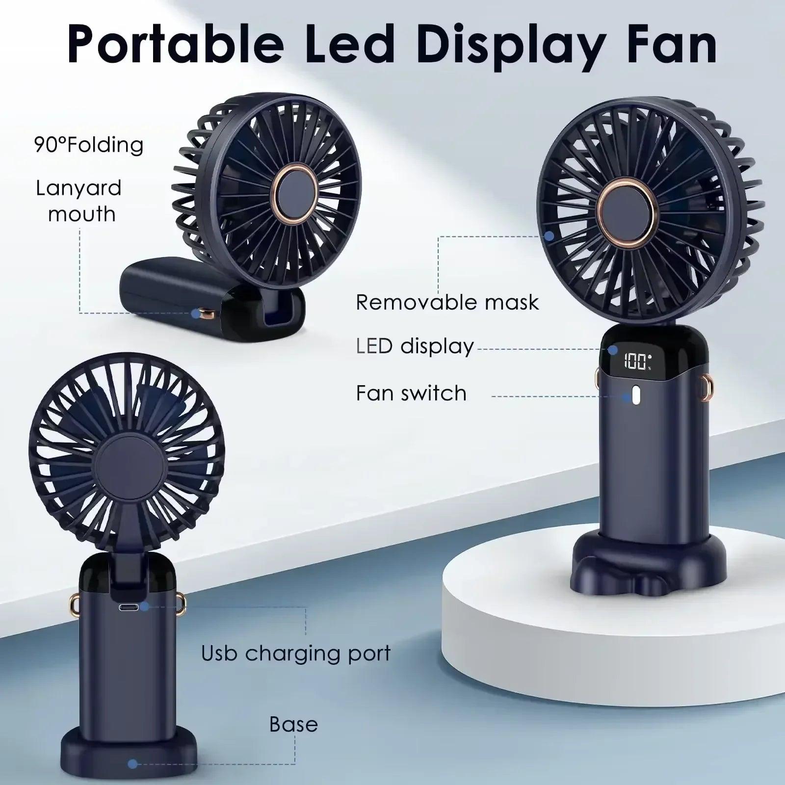 5000Mah Portable Fan Rechargeable 90° Foldable 5 Speed Mini Air Conditioner Small Fan Air Cooler with LED Digital Display - Dazzling Beauty Solution