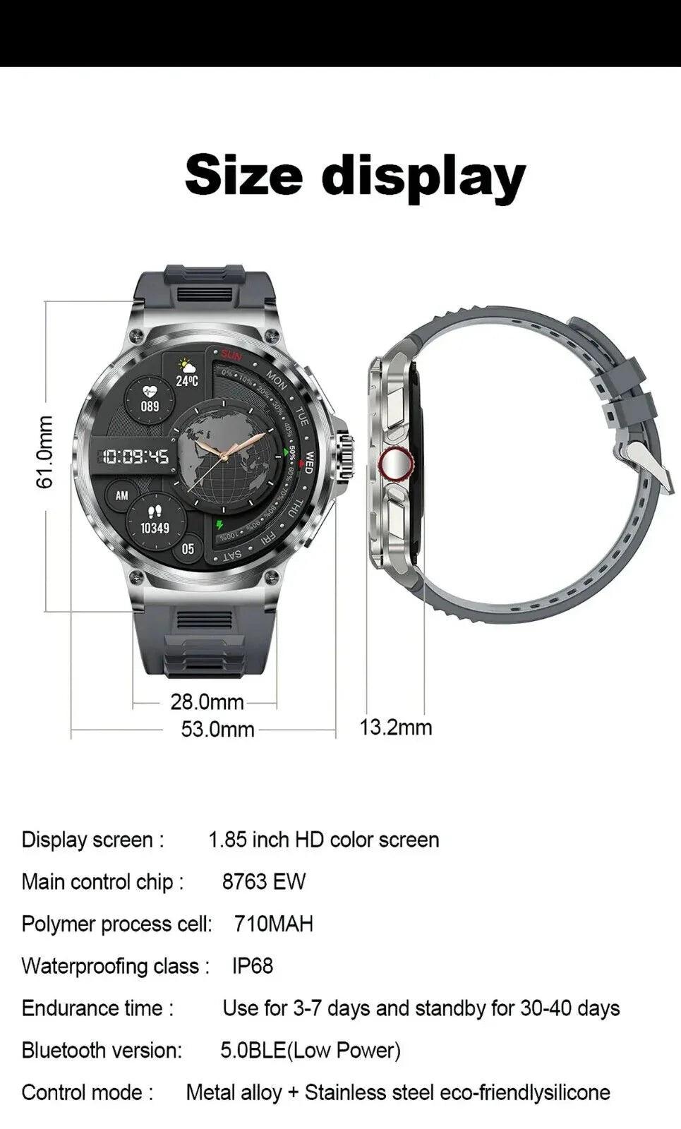 1.85-Inch Ultra HD Smartwatch with GPS, Bluetooth Call & Health Monitoring For Men - Dazzling Beauty Solution