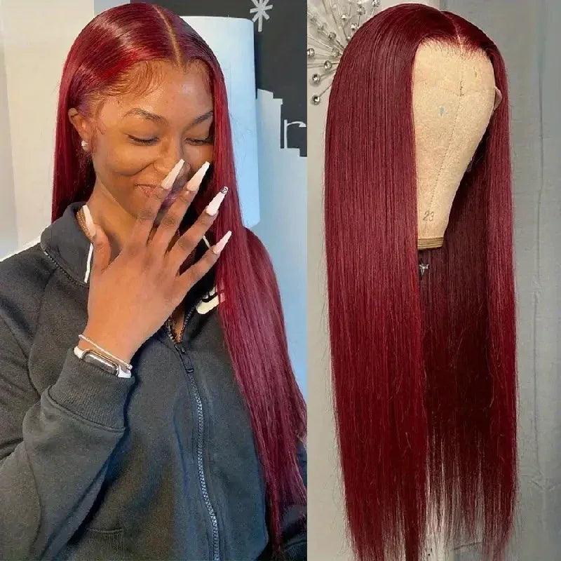 Wine Red Straight Front Lace Straight Hair Wig - Dazzling Beauty Solution
