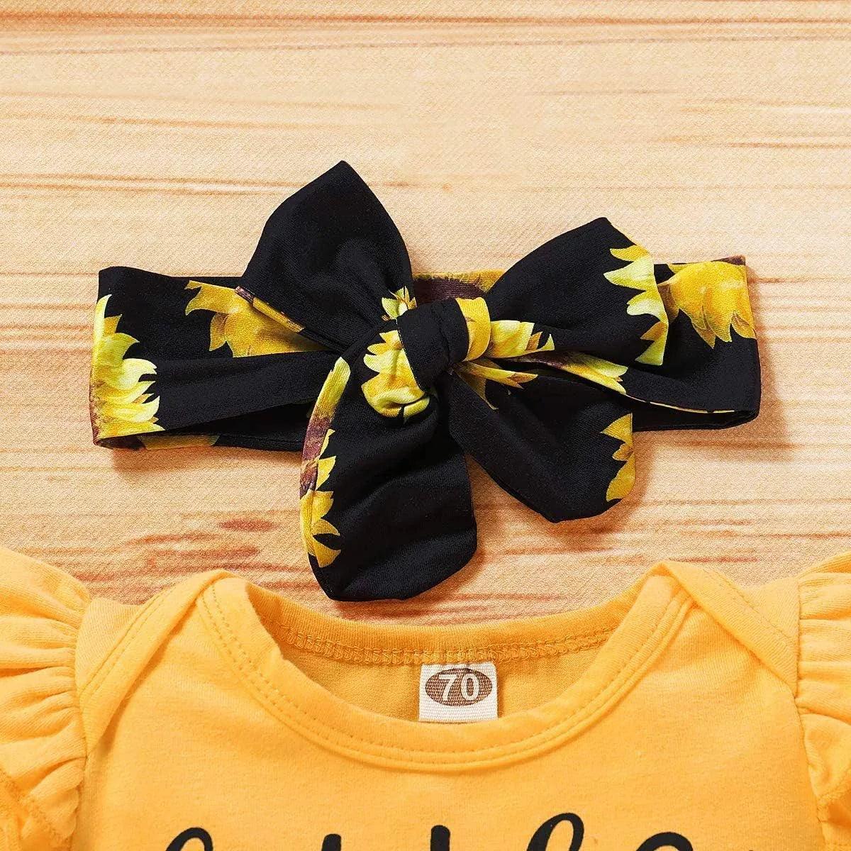 YVOWMING Baby Girls’ 3-Piece Outfit – Letter T-Shirt, Floral Pants & Headband (0–24M) - Dazzling Beauty Solution