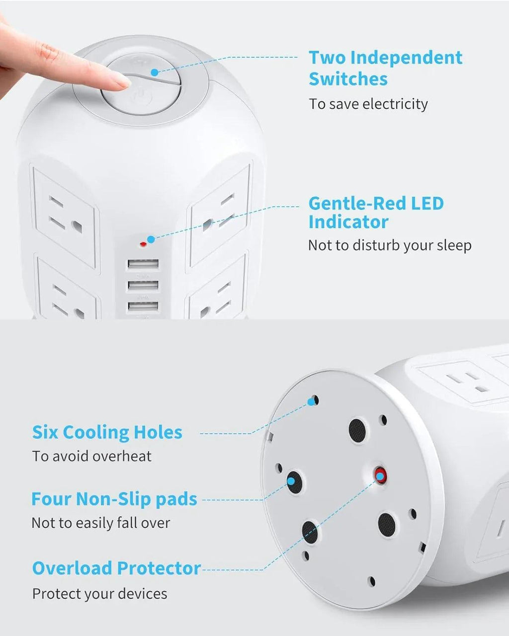12-in-1 Power Strip Tower with USB Ports – 10FT Extension Cord, Surge Protector & Space-Saving Design - Dazzling Beauty Solution