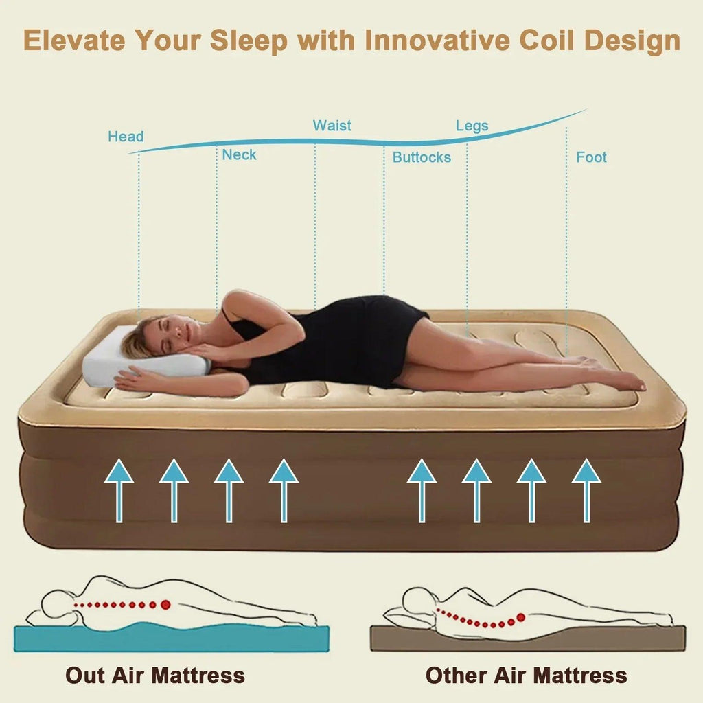 18In Queen Air Mattress with Headboard, Inflatable Mattress Airbed for Camping - Dazzling Beauty Solution