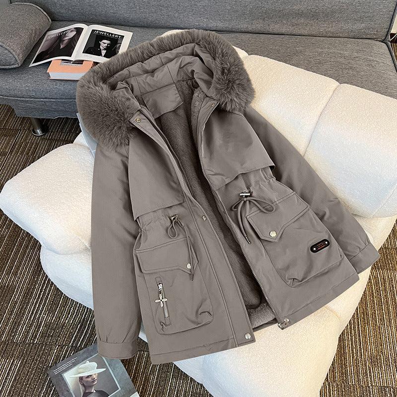 Fur Collar Fashionable All-matching Jacket Hooded Warm Cotton-padded Coat - Dazzling Beauty Solution