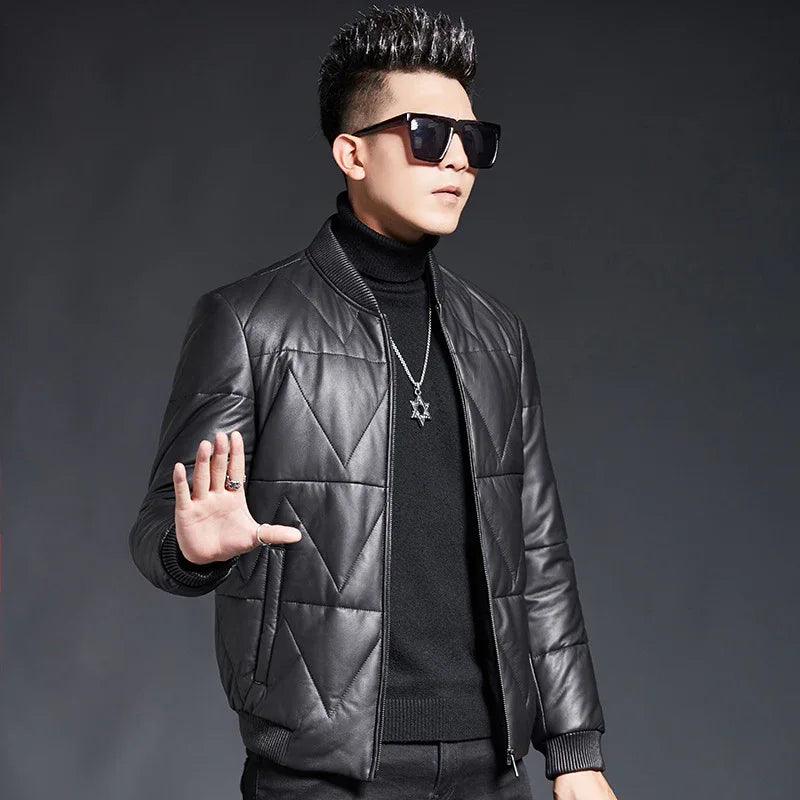 Men’s Premium Down Leather Jacket – Sheepskin & Fleece-Lined - Dazzling Beauty Solution