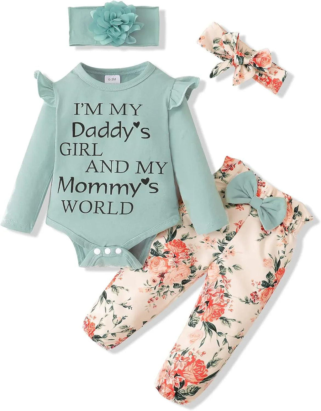 Floral Ruffle Romper & Pants Set – Baby Girl Cotton Outfit 0-3 Months - Dazzling Beauty Solution