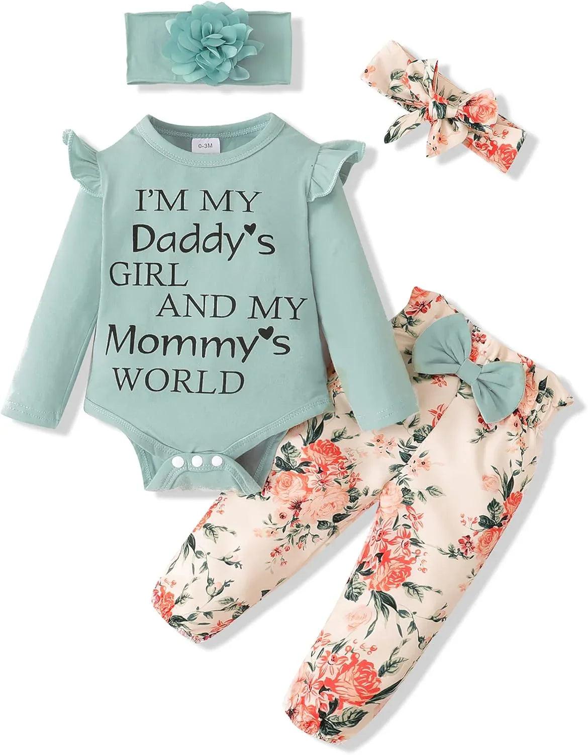 Floral Ruffle Romper & Pants Set – Baby Girl Cotton Outfit 0-3 Months - Dazzling Beauty Solution