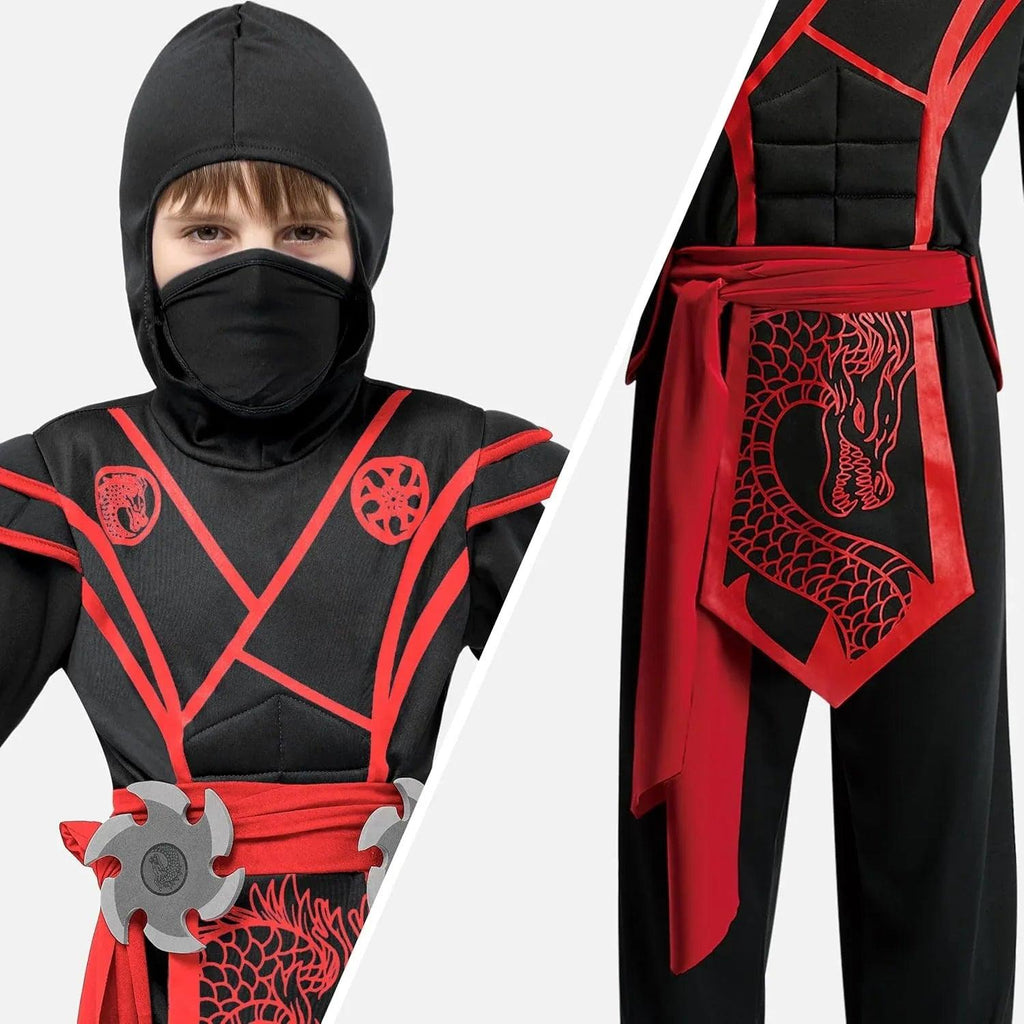 Kids’ Ninja Dragon Halloween Costume – Boys Jumpsuit Dress-Up Set - Dazzling Beauty Solution