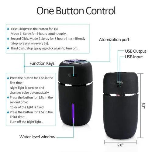 200ml Portable LED Humidifier & Aroma Diffuser – USB Powered with 7-Color Light - Dazzling Beauty Solution