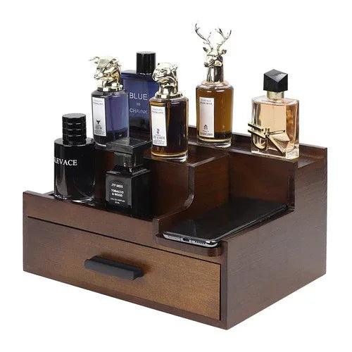 Elegant 3-Tier Cologne Organizer with Hidden Drawer - Dazzling Beauty Solution