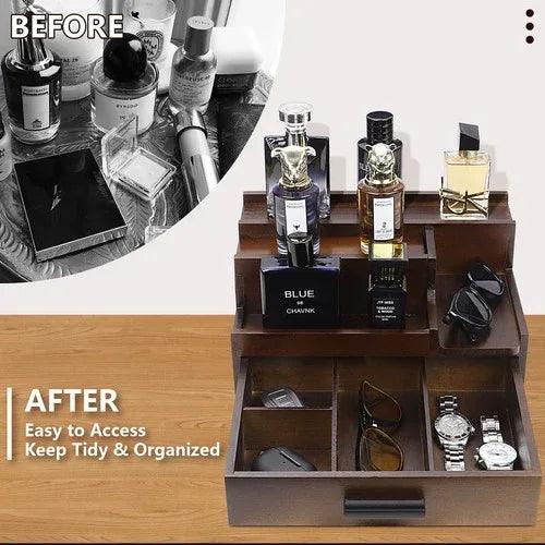 Elegant 3-Tier Cologne Organizer with Hidden Drawer - Dazzling Beauty Solution