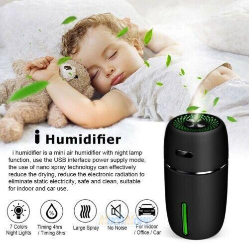 200ml Portable LED Humidifier & Aroma Diffuser – USB Powered with 7-Color Light - Dazzling Beauty Solution